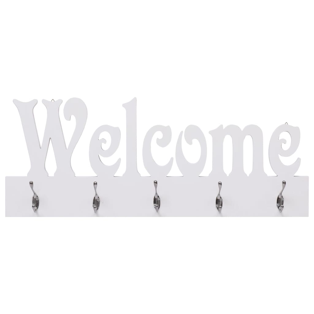 vægophængt knagerække WELCOME 74 x 29,5 cm hvid