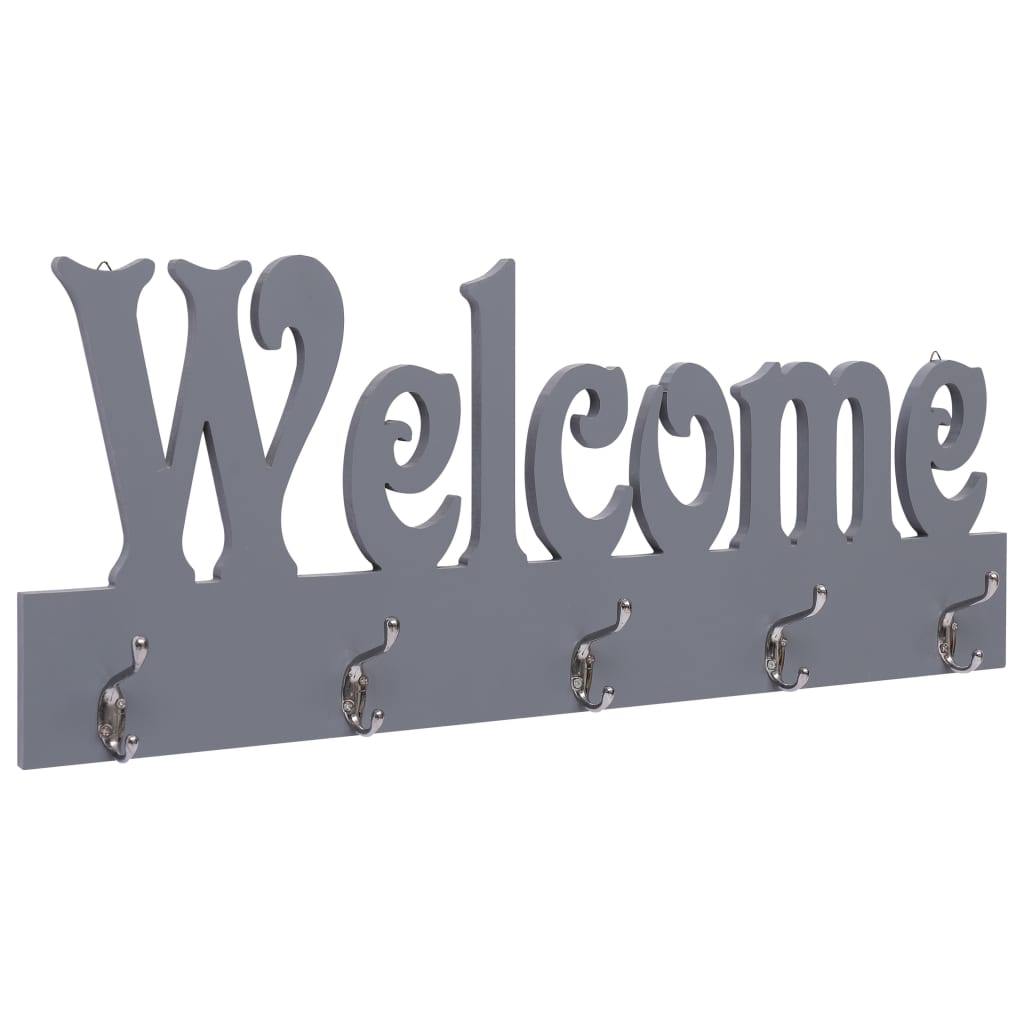 vægophængt knagerække WELCOME 74 x 29,5 cm grå