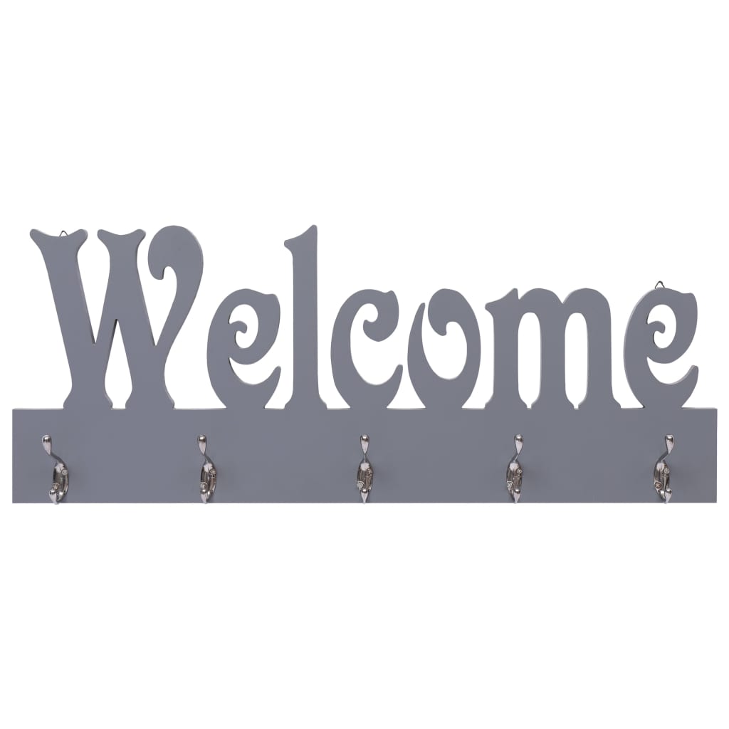 vægophængt knagerække WELCOME 74 x 29,5 cm grå