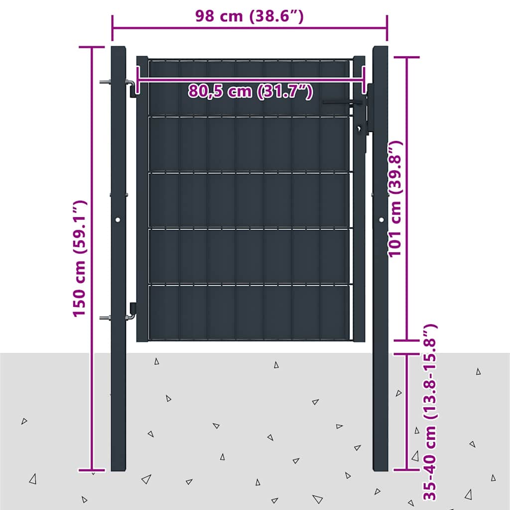 hegnslåge PVC og stål 100x100 cm antracitgrå