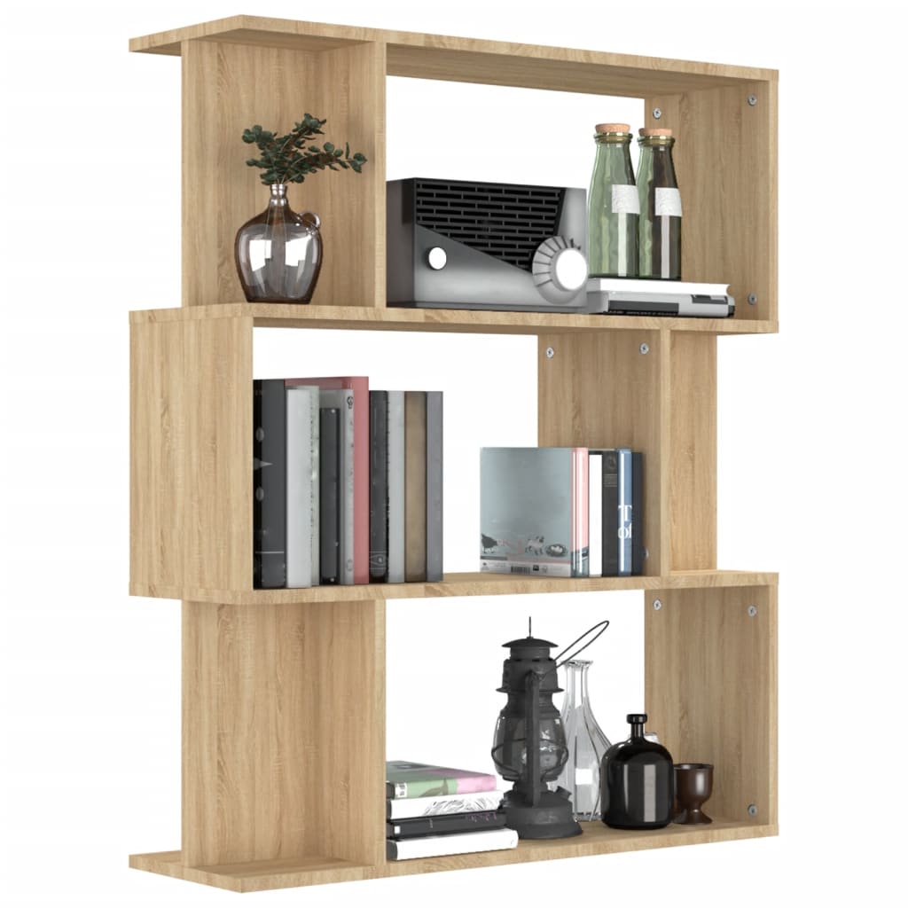 bogreol/rumdeler 80x24x96 cm konstrueret træ sonoma-eg