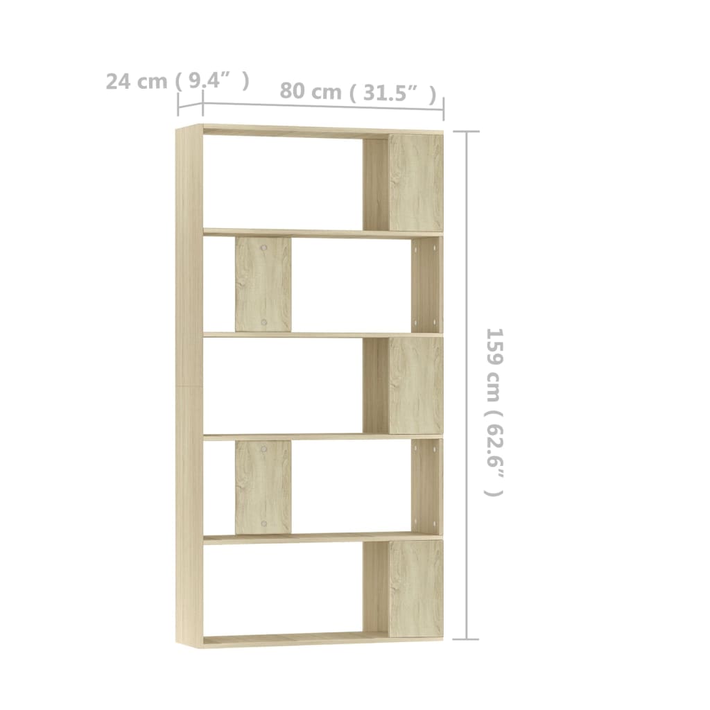 bogreol/rumdeler 80x24x159 cm konstrueret træ sonoma-eg