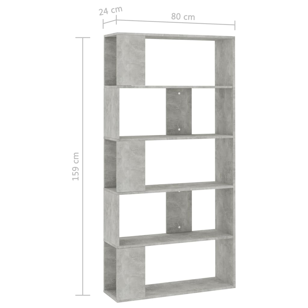 bogreol/rumdeler 80x24x159 cm konstrueret træ betongrå