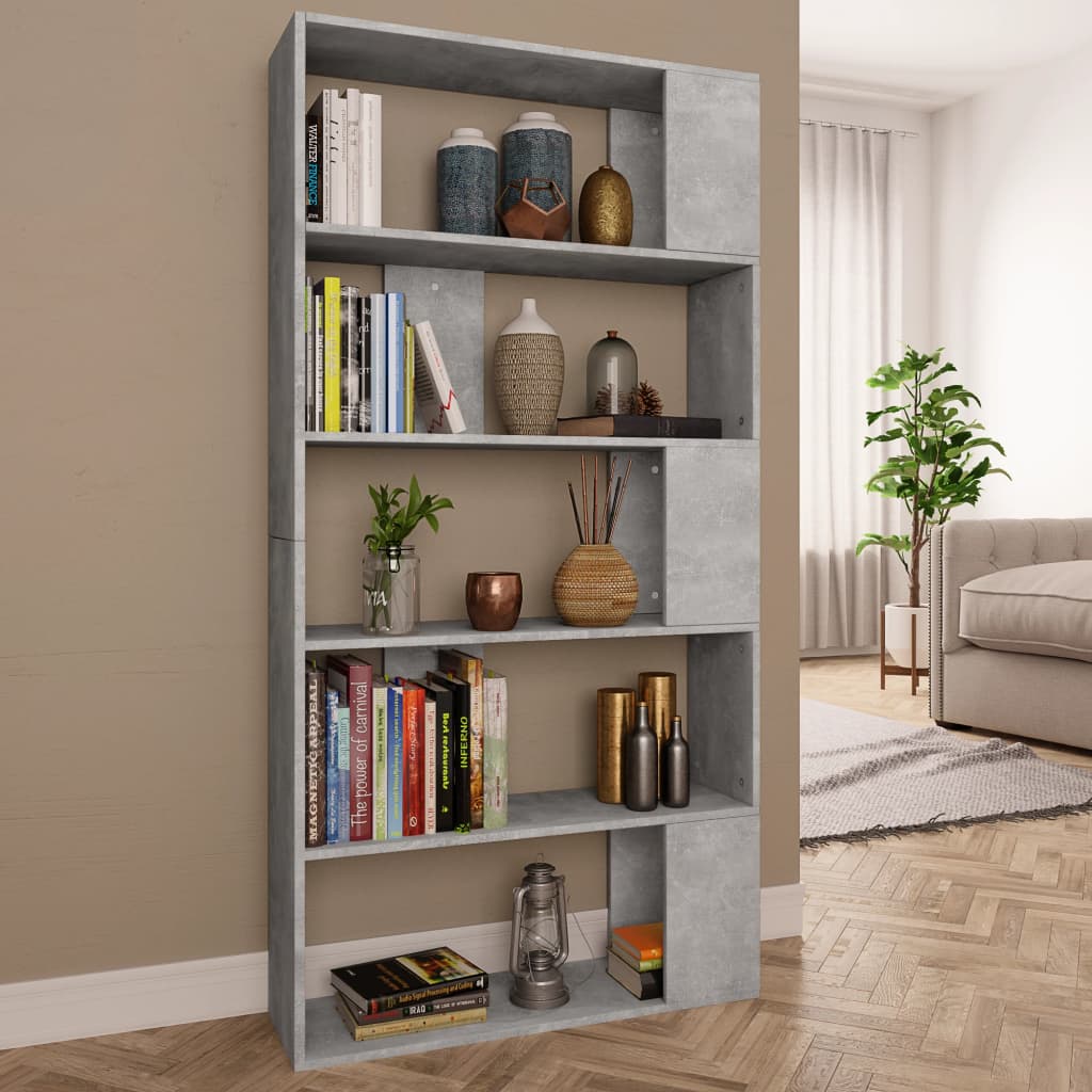 bogreol/rumdeler 80x24x159 cm konstrueret træ betongrå