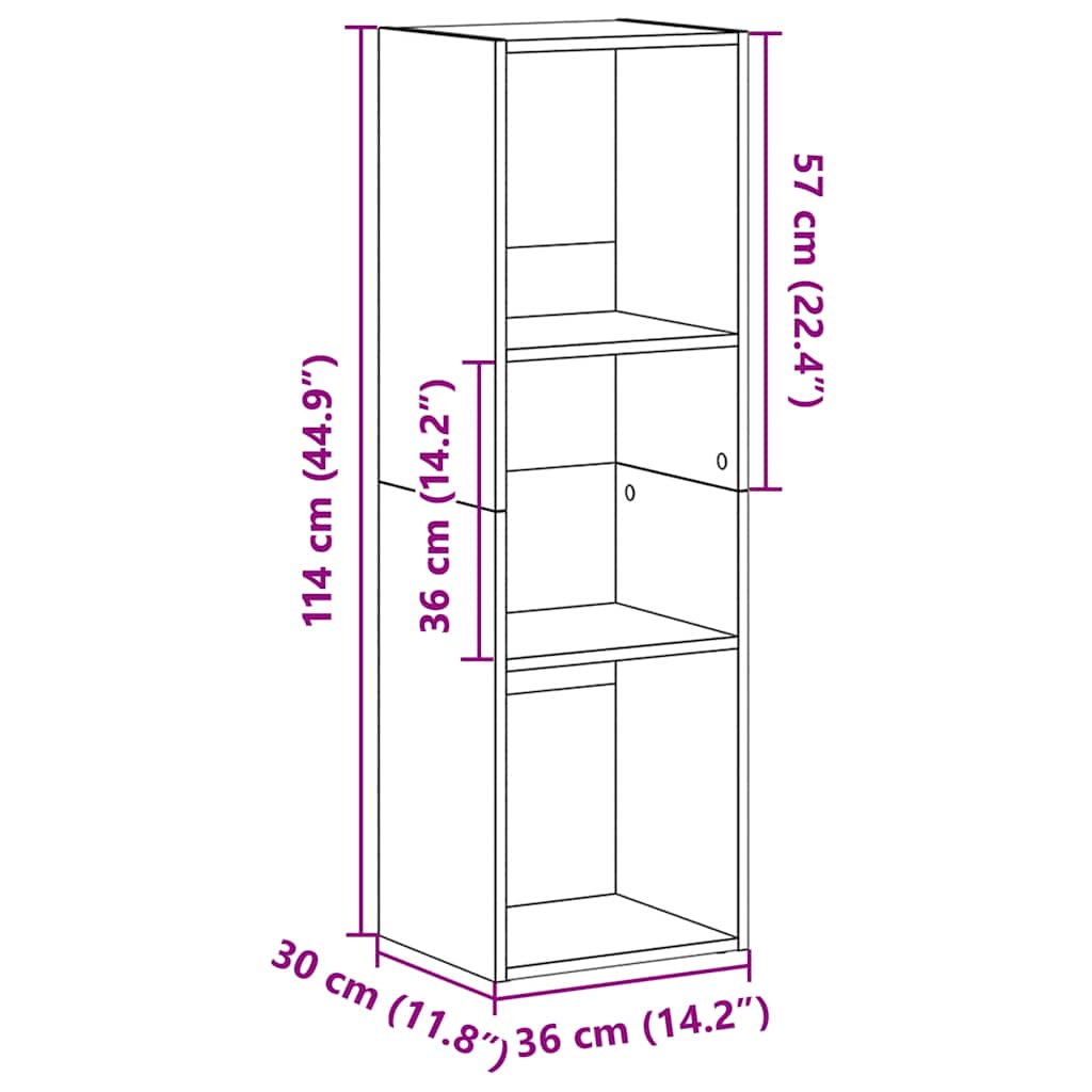 bogreol/tv-bord 36x30x114 cm konstrueret træ sort