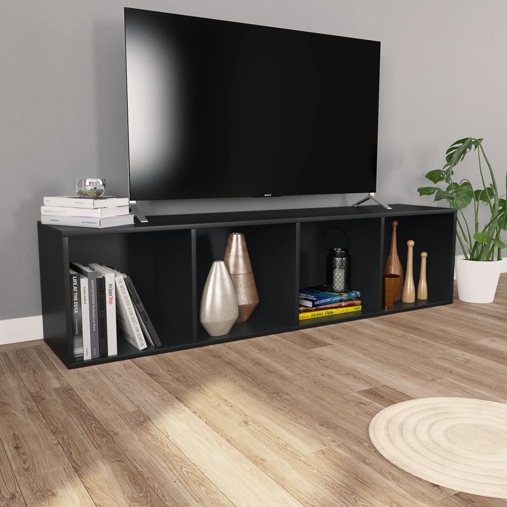 bogreol/tv-bord 36x30x143 cm konstrueret træ sort