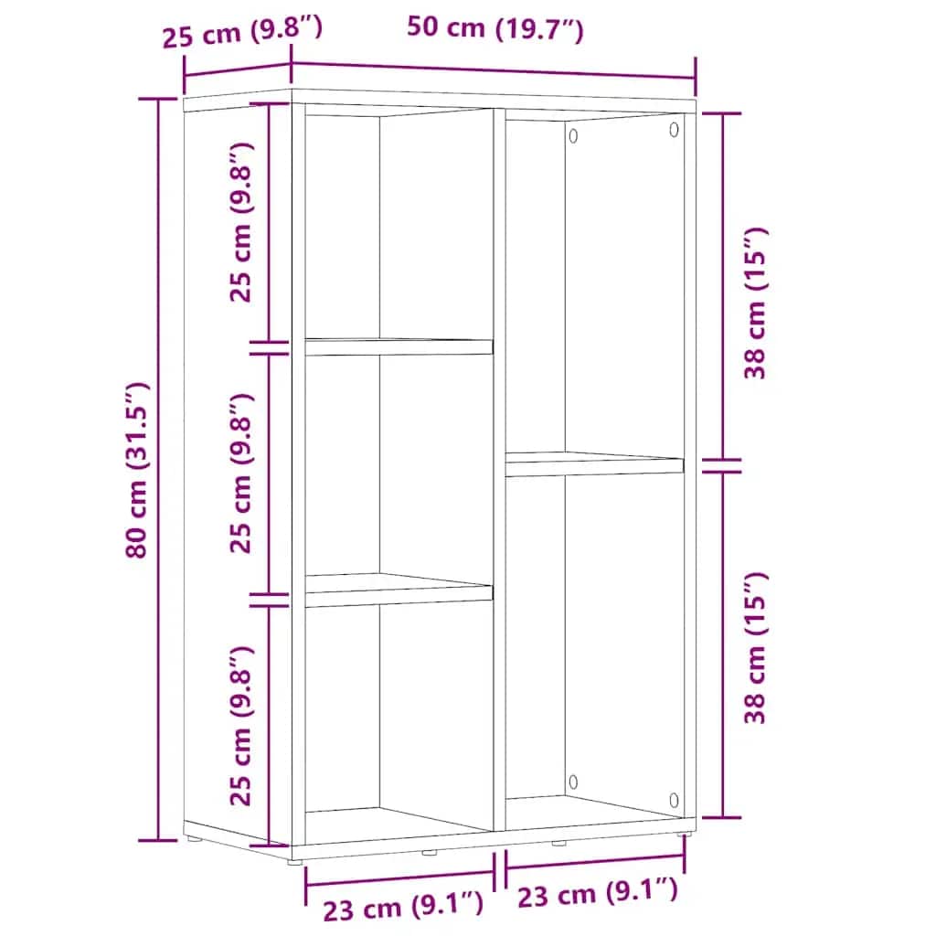 bogreol/skænk 50x25x80 cm konstrueret træ sonoma-eg