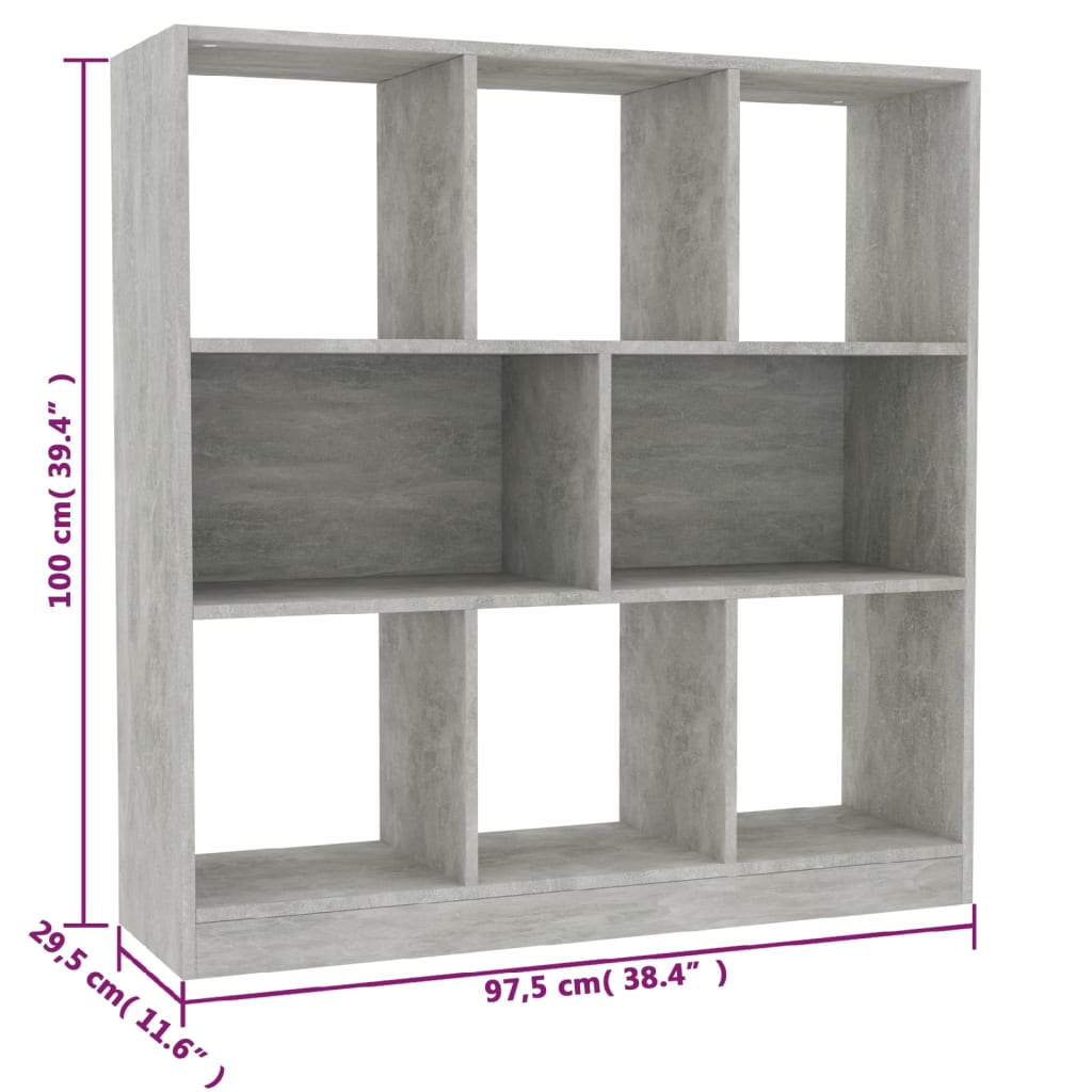 bogreol 97,5x29,5x100 cm konstrueret træ betongrå