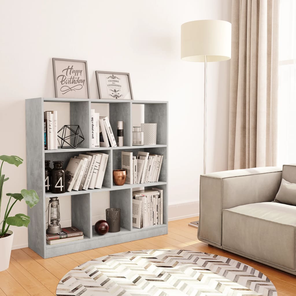 bogreol 97,5x29,5x100 cm konstrueret træ betongrå