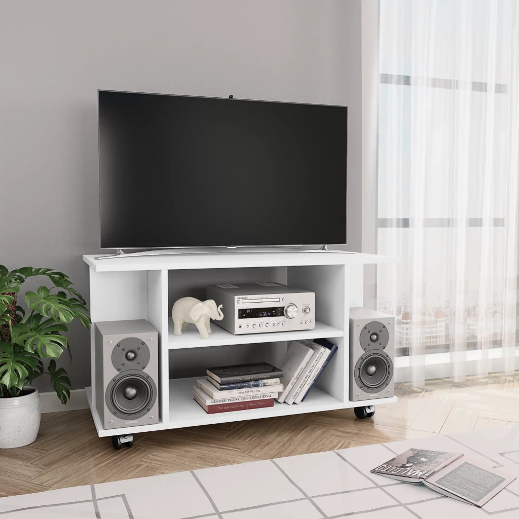 tv-skab med hjul 80x40x45 cm konstrueret træ hvid