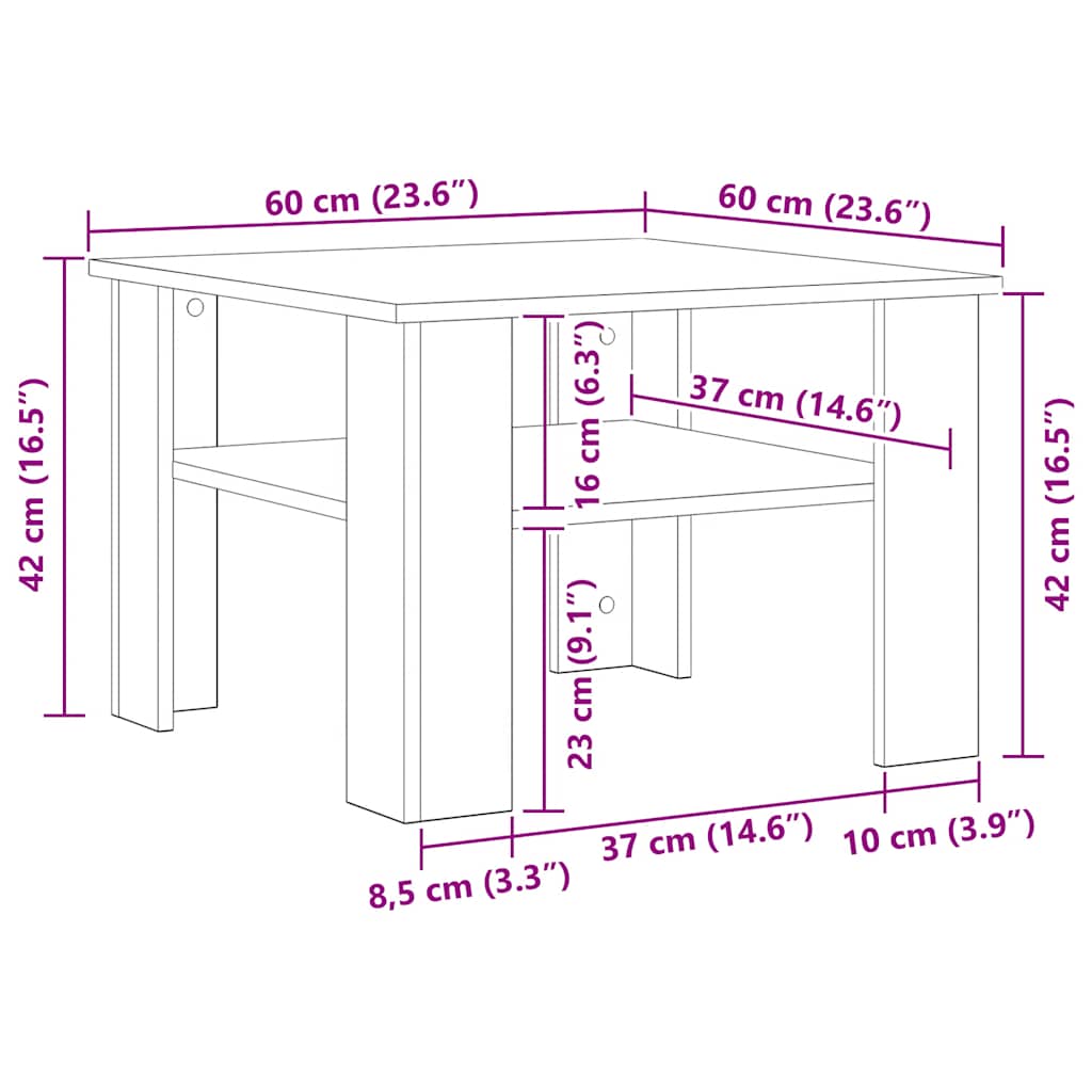 sofabord 60x60x42 cm konstrueret træ sonoma-eg