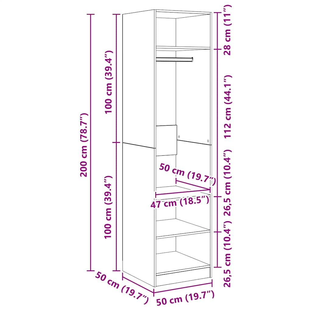 klædeskab 50x50x200 cm konstrueret træ hvid