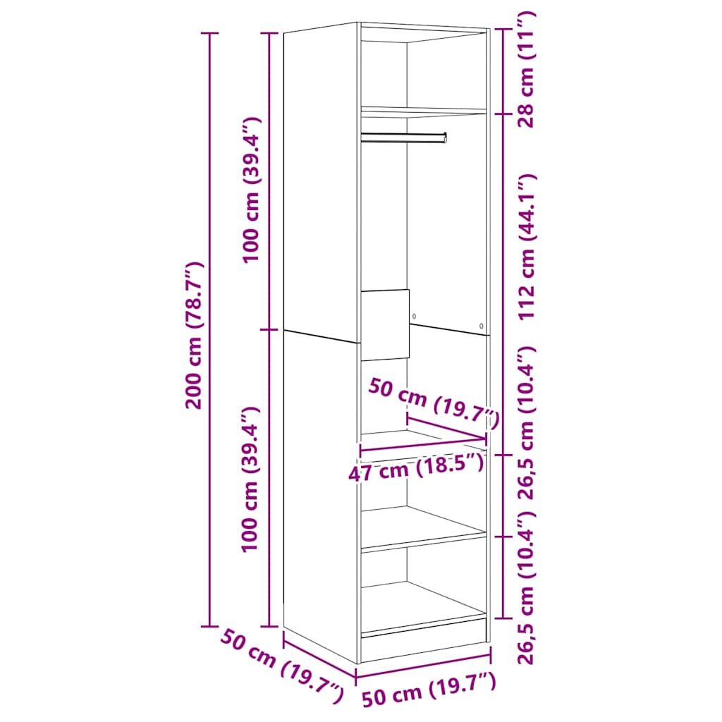 klædeskab 50x50x200 cm konstrueret træ betongrå