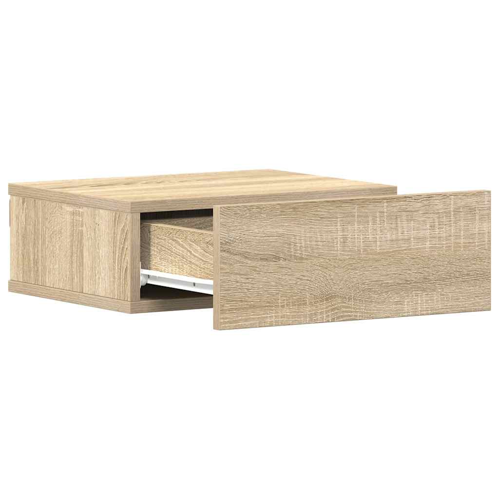 svævende natbord 40 x 30 x 15 cm konstrueret træ sonoma-eg