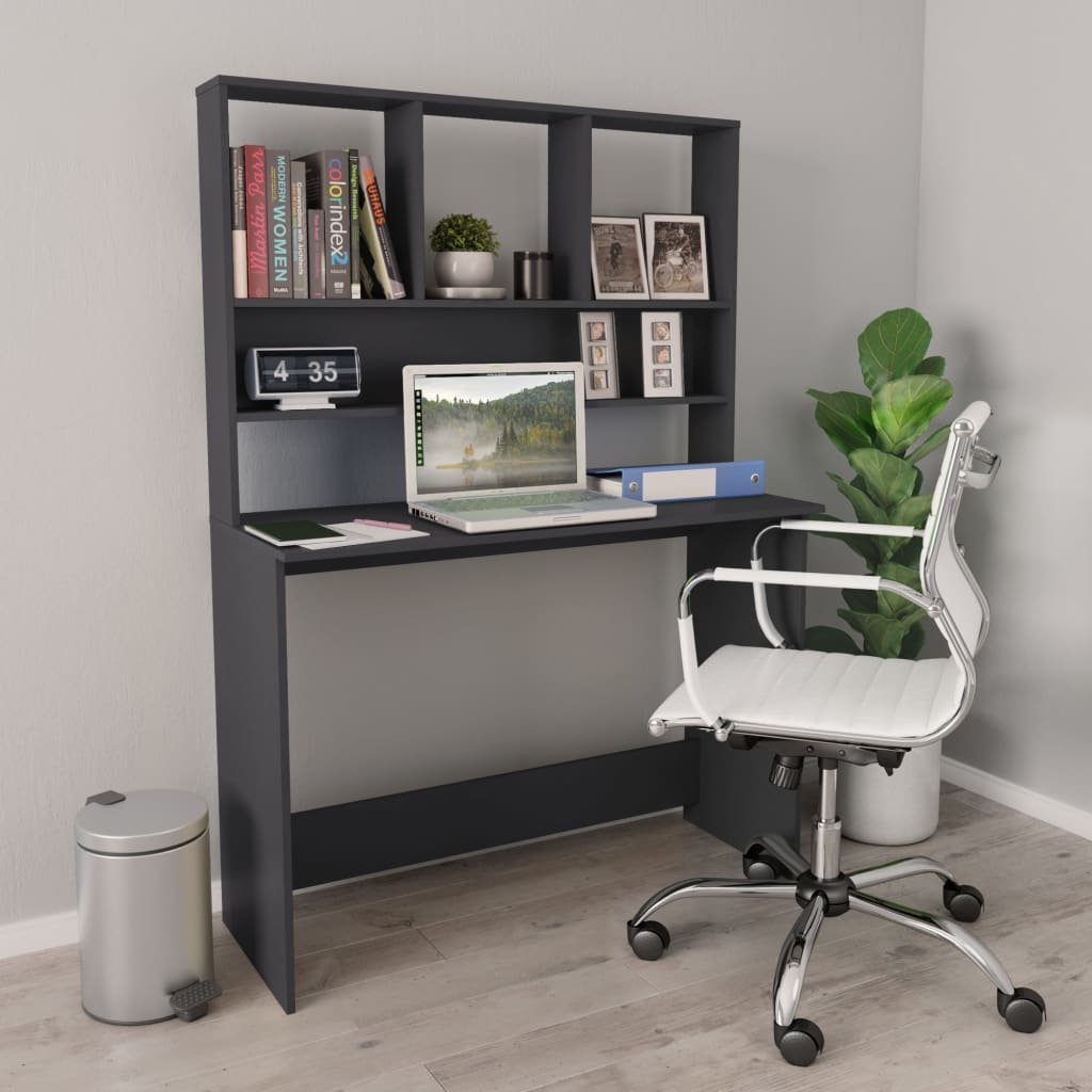 skrivebord m. hylder 110x45x157 cm konstrueret træ grå
