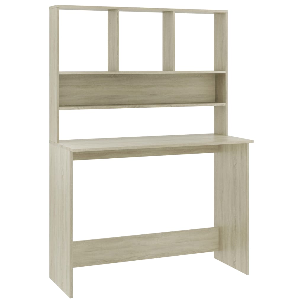 skrivebord m. hylder 110x45x157 cm konstrueret træ sonoma-eg
