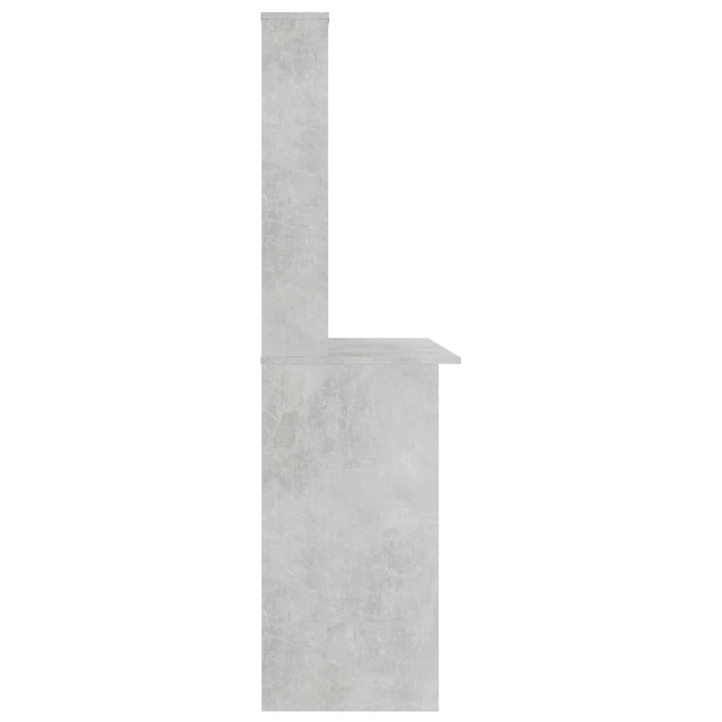 skrivebord m. hylder 110x45x157 cm konstrueret træ betongrå
