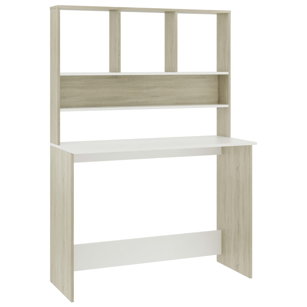 skrivebord med hylder 110 x 45 x 157 cm spånplade hvid sonoma-eg