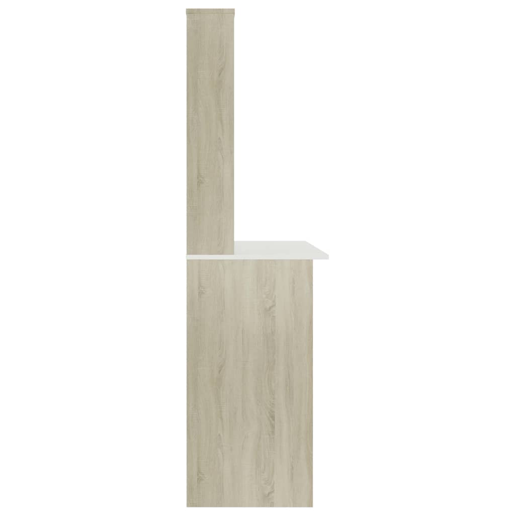 skrivebord med hylder 110 x 45 x 157 cm spånplade hvid sonoma-eg