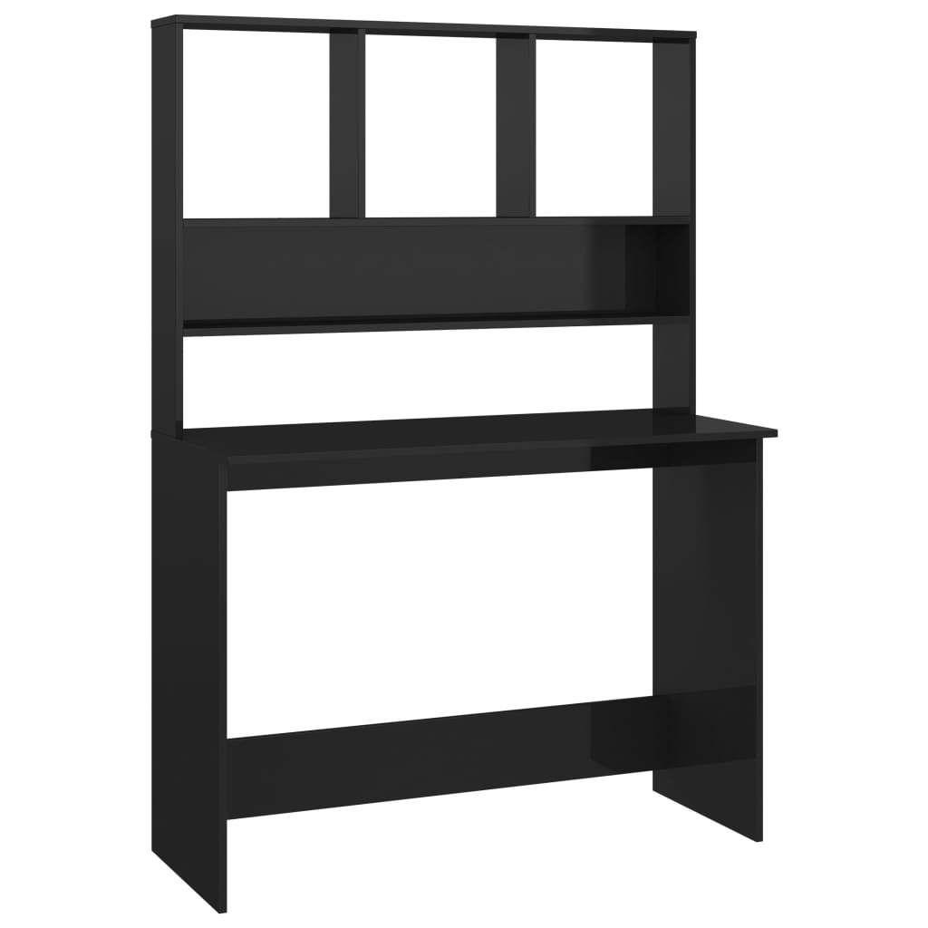 skrivebord m. hylder 110x45x157cm konstrueret træ sort højglans