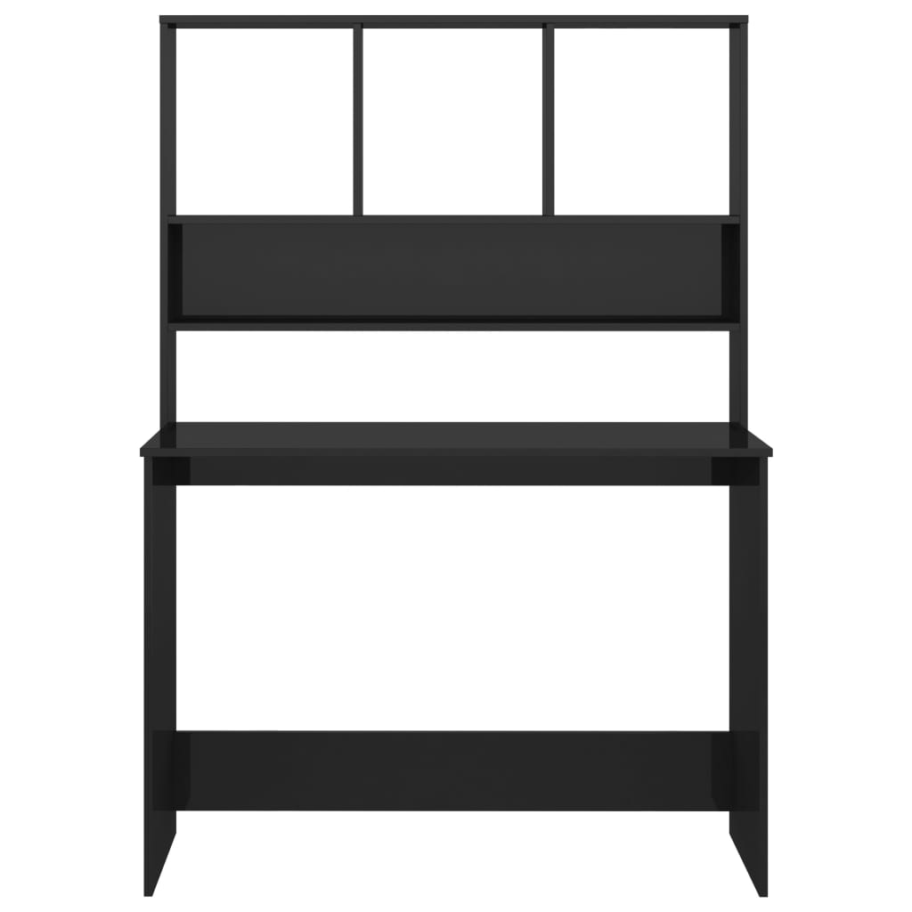 skrivebord m. hylder 110x45x157cm konstrueret træ sort højglans
