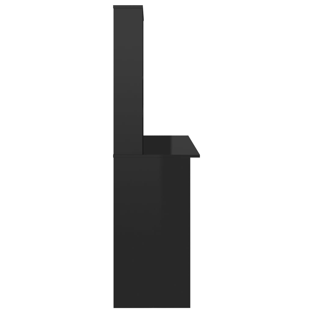skrivebord m. hylder 110x45x157cm konstrueret træ sort højglans