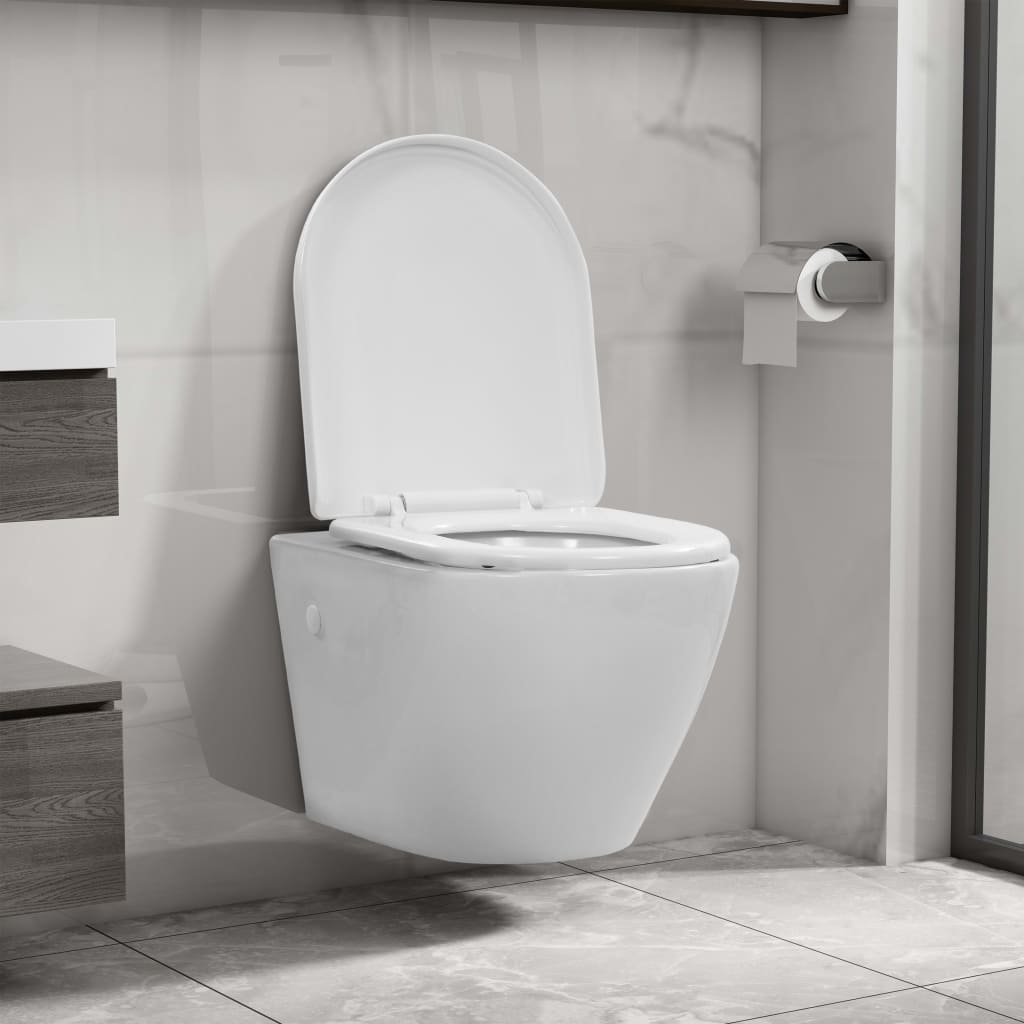 væghængt toilet uden kant keramik hvid