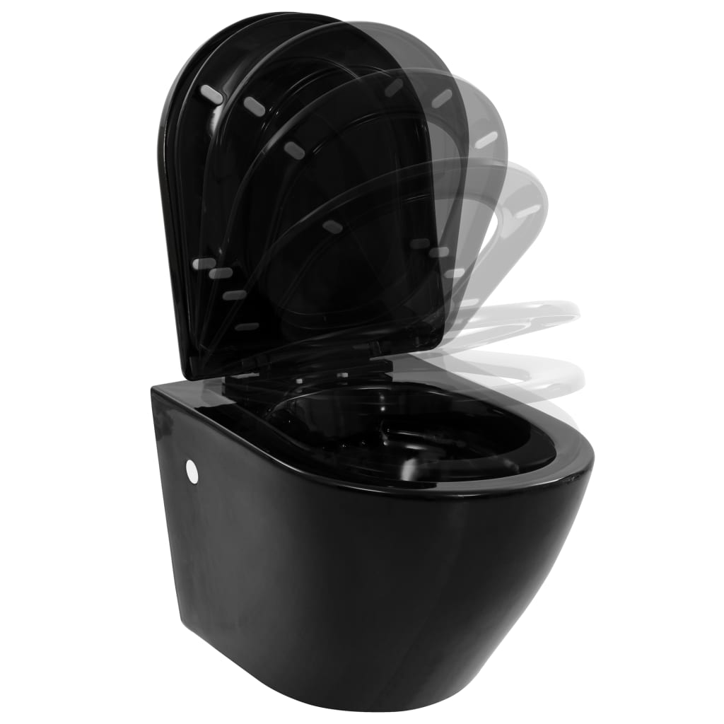 væghængt toilet uden kant keramik sort