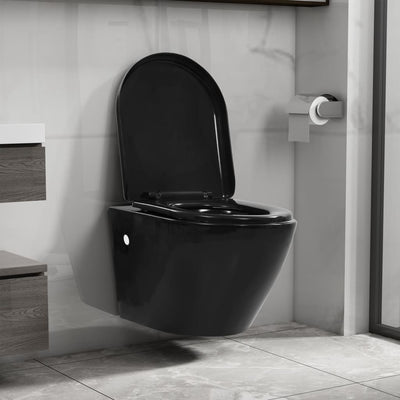væghængt toilet uden kant keramik sort