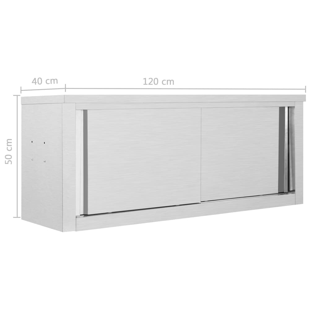 køkkenskab m. skydelåge væghængt 120 x 40 x 50 cm rustfrit stål