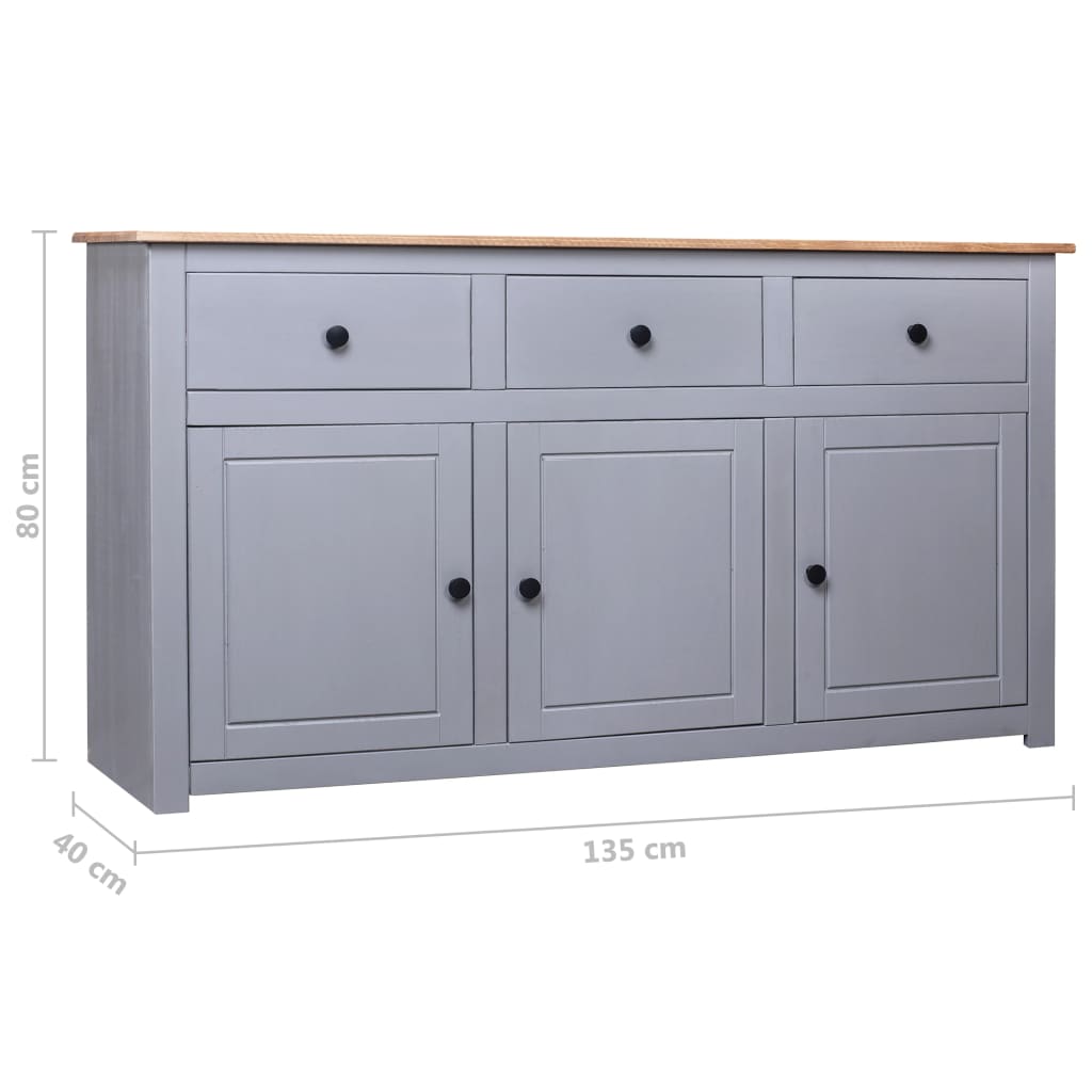 skænk Panama-serien 135x40x80 cm massivt fyrretræ grå