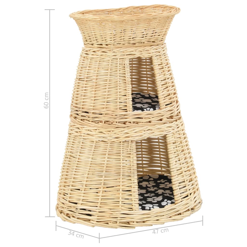 kattekurve med hynder 3 stk. 47 x 34 x 60 cm naturligt piletræ