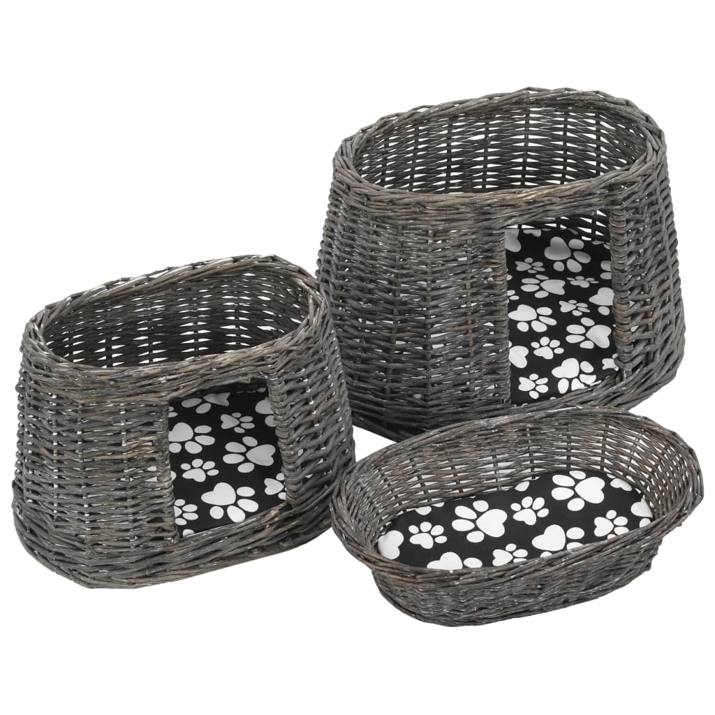 kattekurve hynder 3 stk. 47 x 34 x 60 cm naturligt piletræ grå