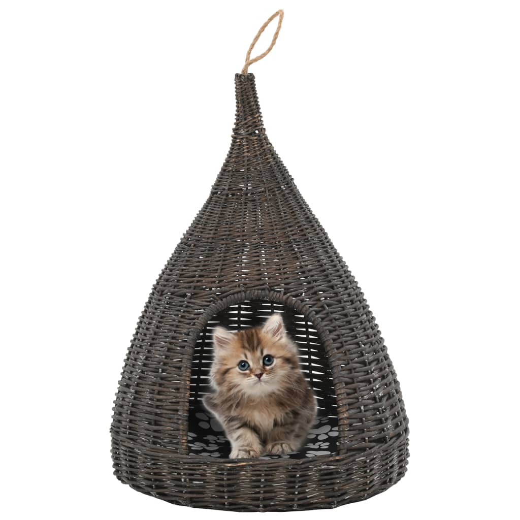 kattehus med hynde 40x60 cm tipi naturpil grå