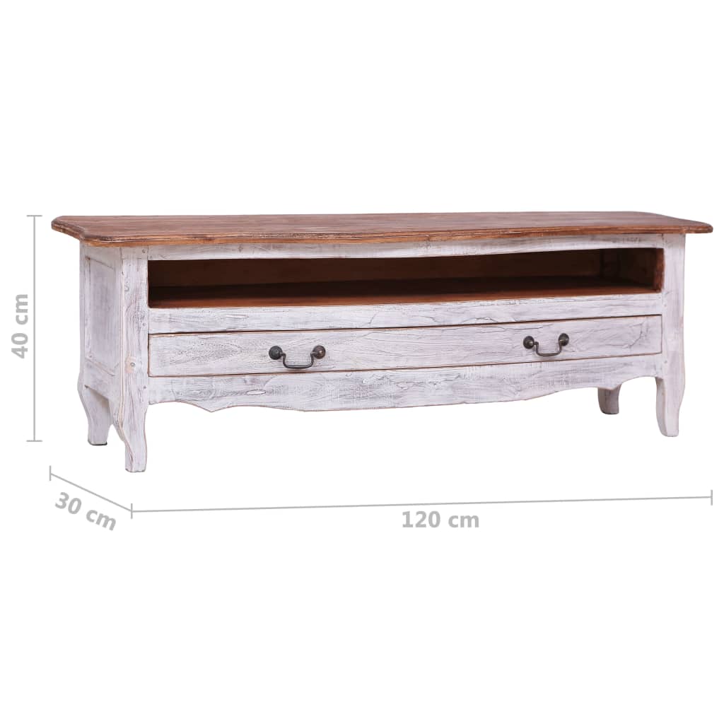 tv-bord 120x30x40 cm massivt mahognitræ hvid
