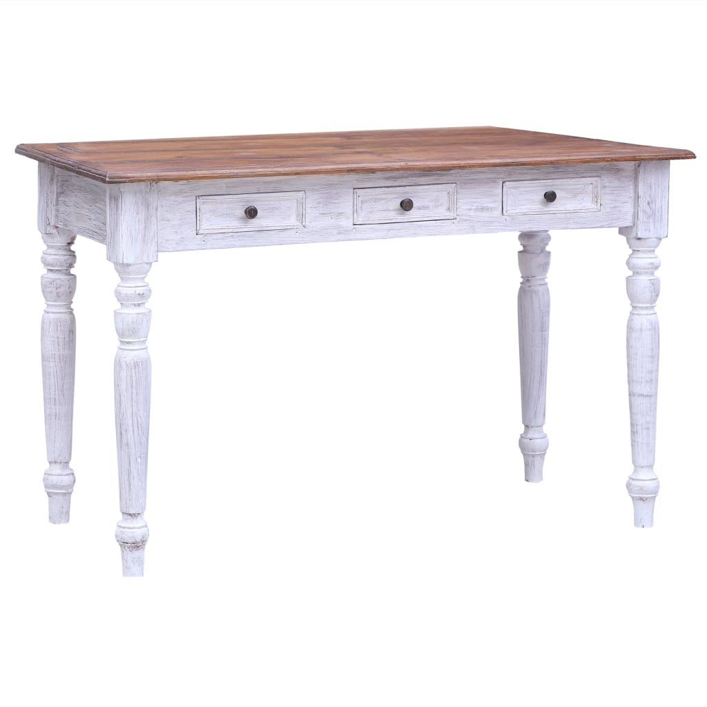 skrivebord med skuffer 117x57x75 cm massivt mahognitræ hvid
