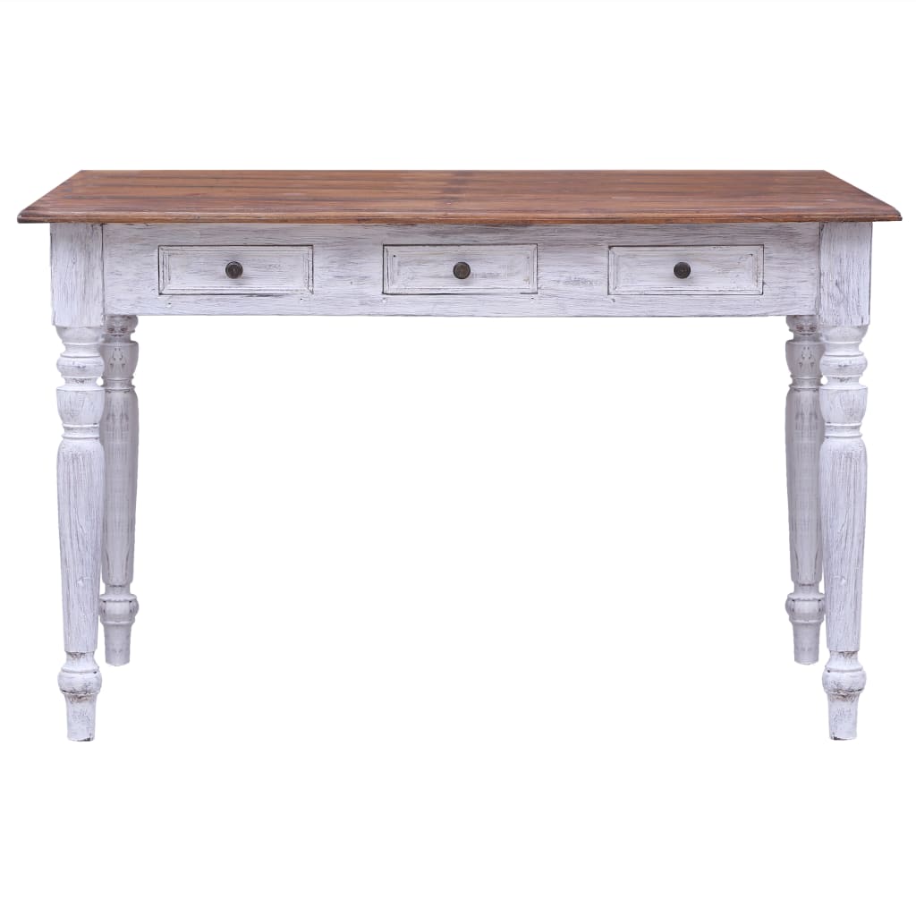 skrivebord med skuffer 117x57x75 cm massivt mahognitræ hvid
