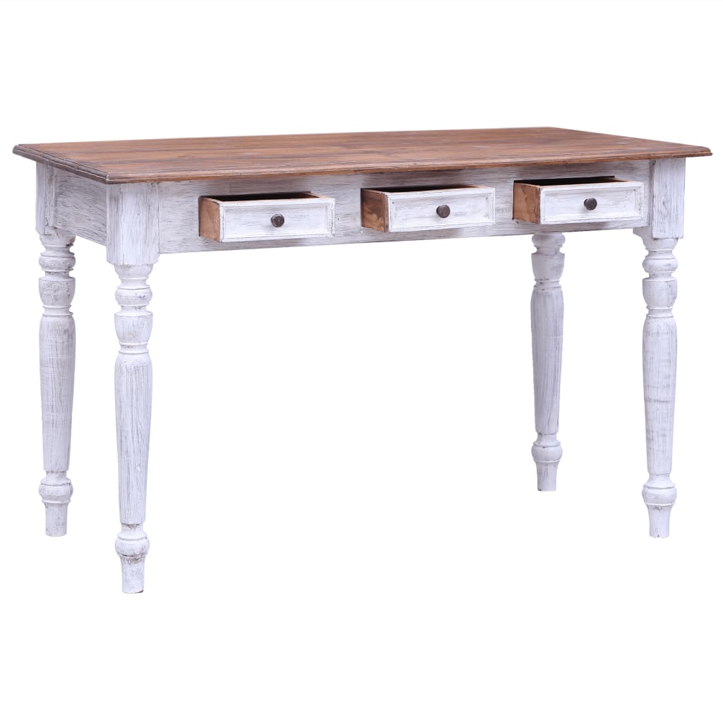 skrivebord med skuffer 117x57x75 cm massivt mahognitræ hvid