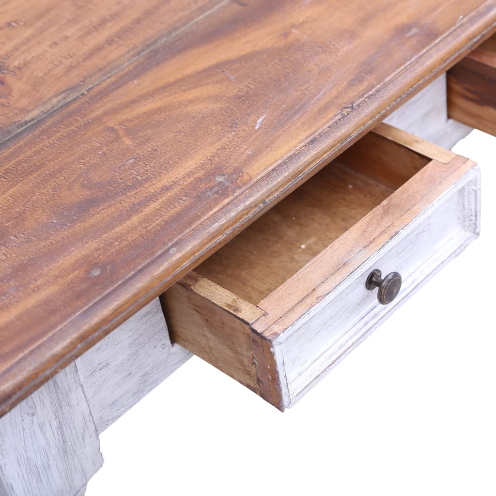 skrivebord med skuffer 117x57x75 cm massivt mahognitræ hvid