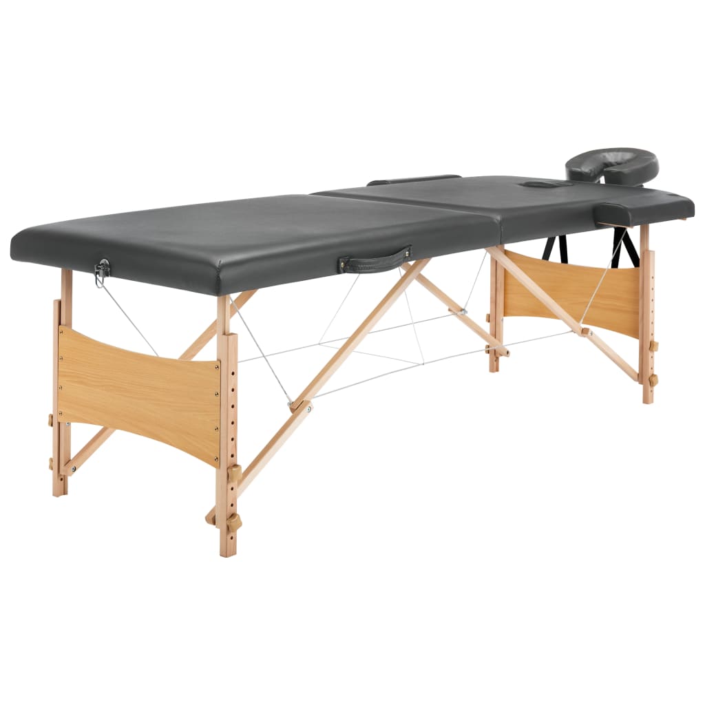 massagebord med 2 zoner træstel antracitgrå 186 x 68 cm