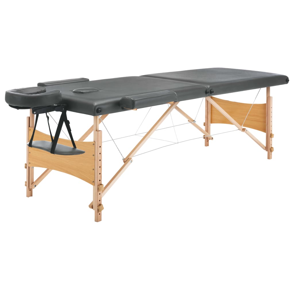 massagebord med 2 zoner træstel antracitgrå 186 x 68 cm