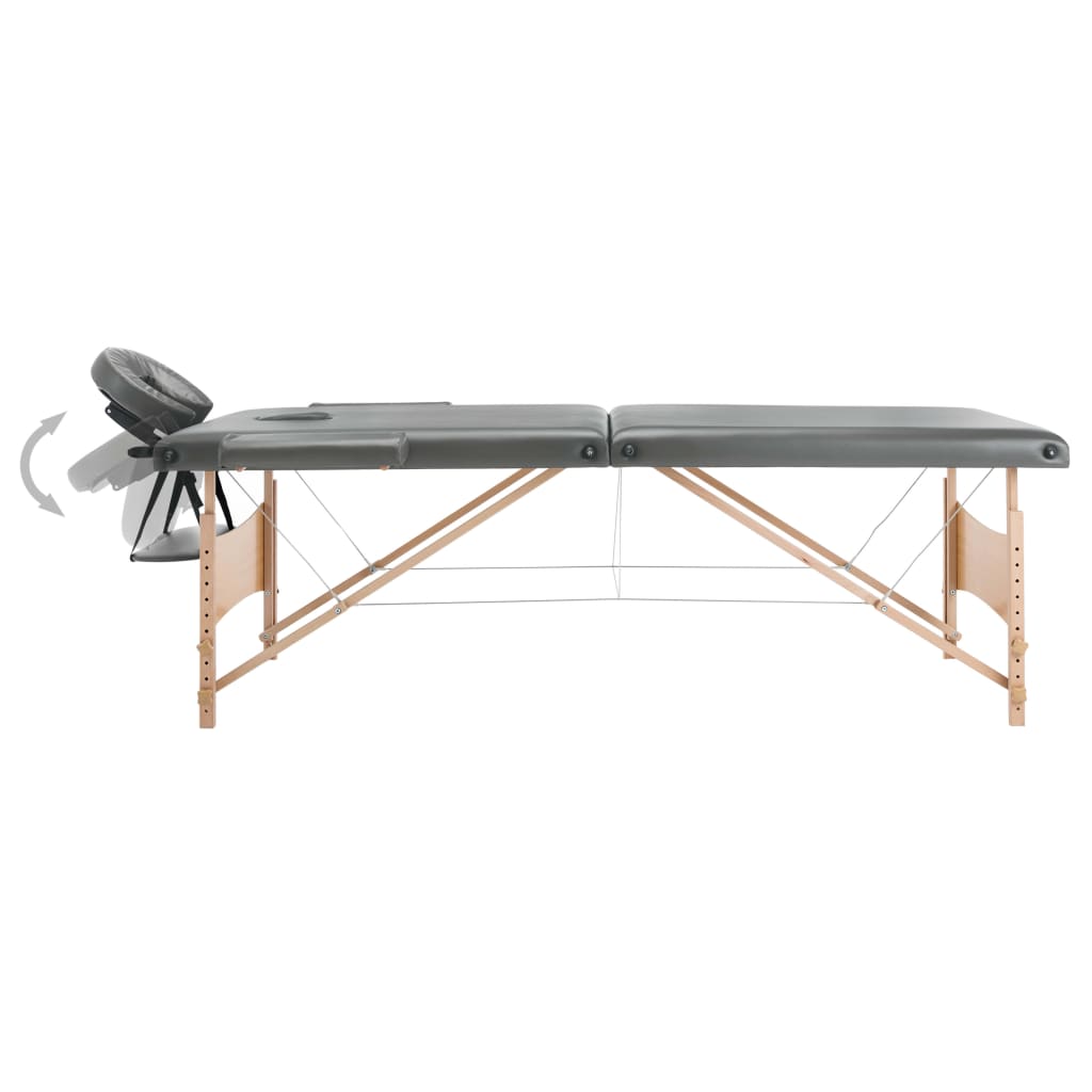 massagebord med 2 zoner træstel antracitgrå 186 x 68 cm