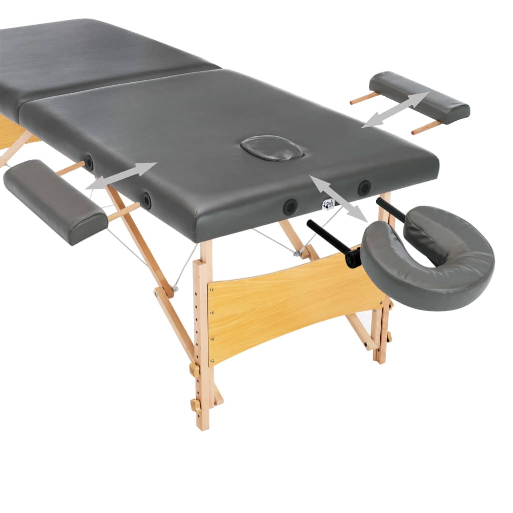 massagebord med 2 zoner træstel antracitgrå 186 x 68 cm
