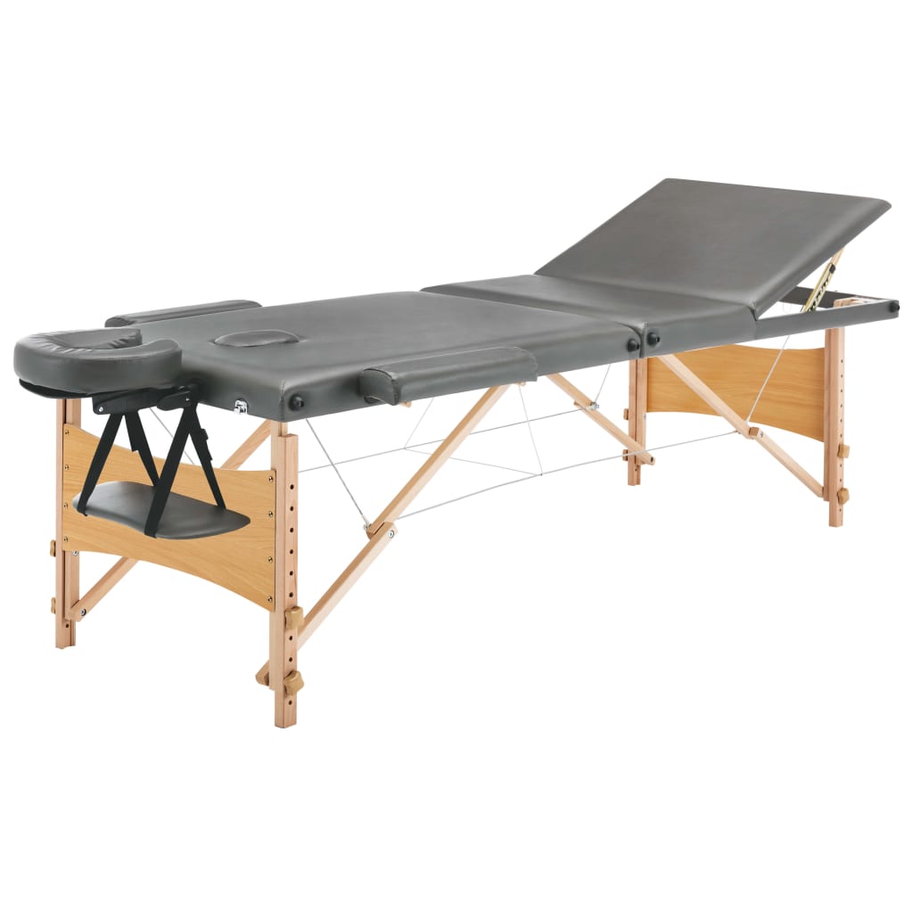massagebord med 3 zoner træstel 186x68 cm antracitgrå