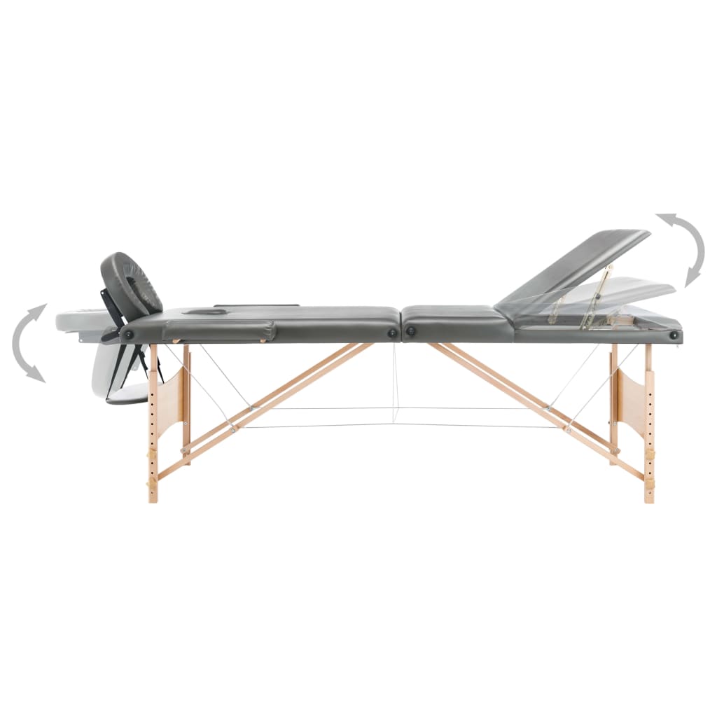 massagebord med 3 zoner træstel 186x68 cm antracitgrå