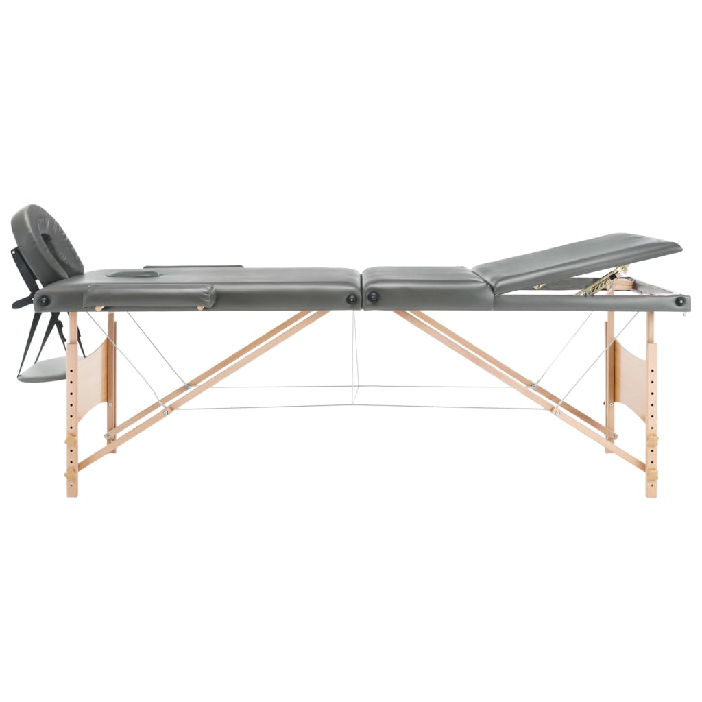 massagebord med 3 zoner træstel 186x68 cm antracitgrå