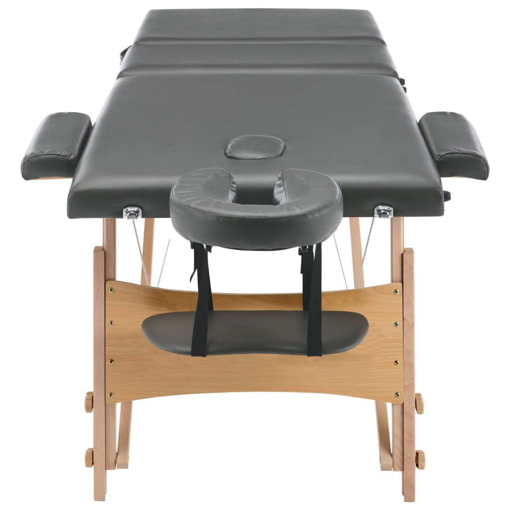 massagebord med 3 zoner træstel 186x68 cm antracitgrå