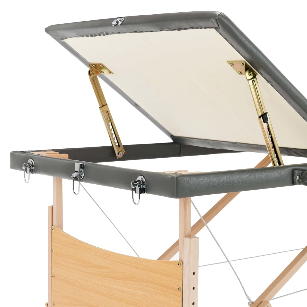 massagebord med 3 zoner træstel 186x68 cm antracitgrå