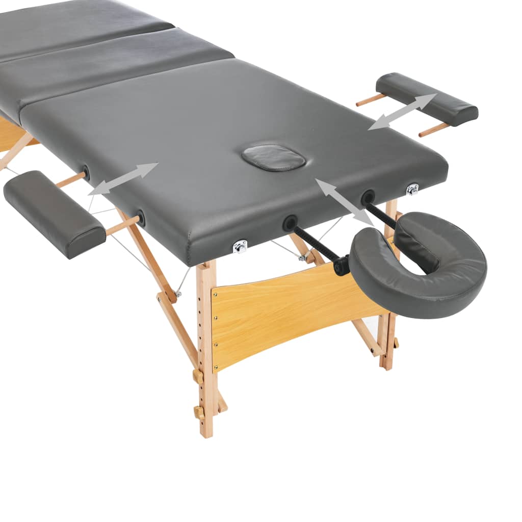 massagebord med 3 zoner træstel 186x68 cm antracitgrå