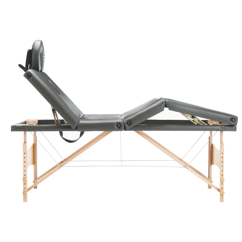 massagebord med 4 zoner træstel 186x68 cm antracitgrå